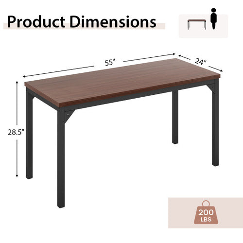 55 Inch Conference Table with Heavy-duty Metal Frame-Brown - Color: Brown