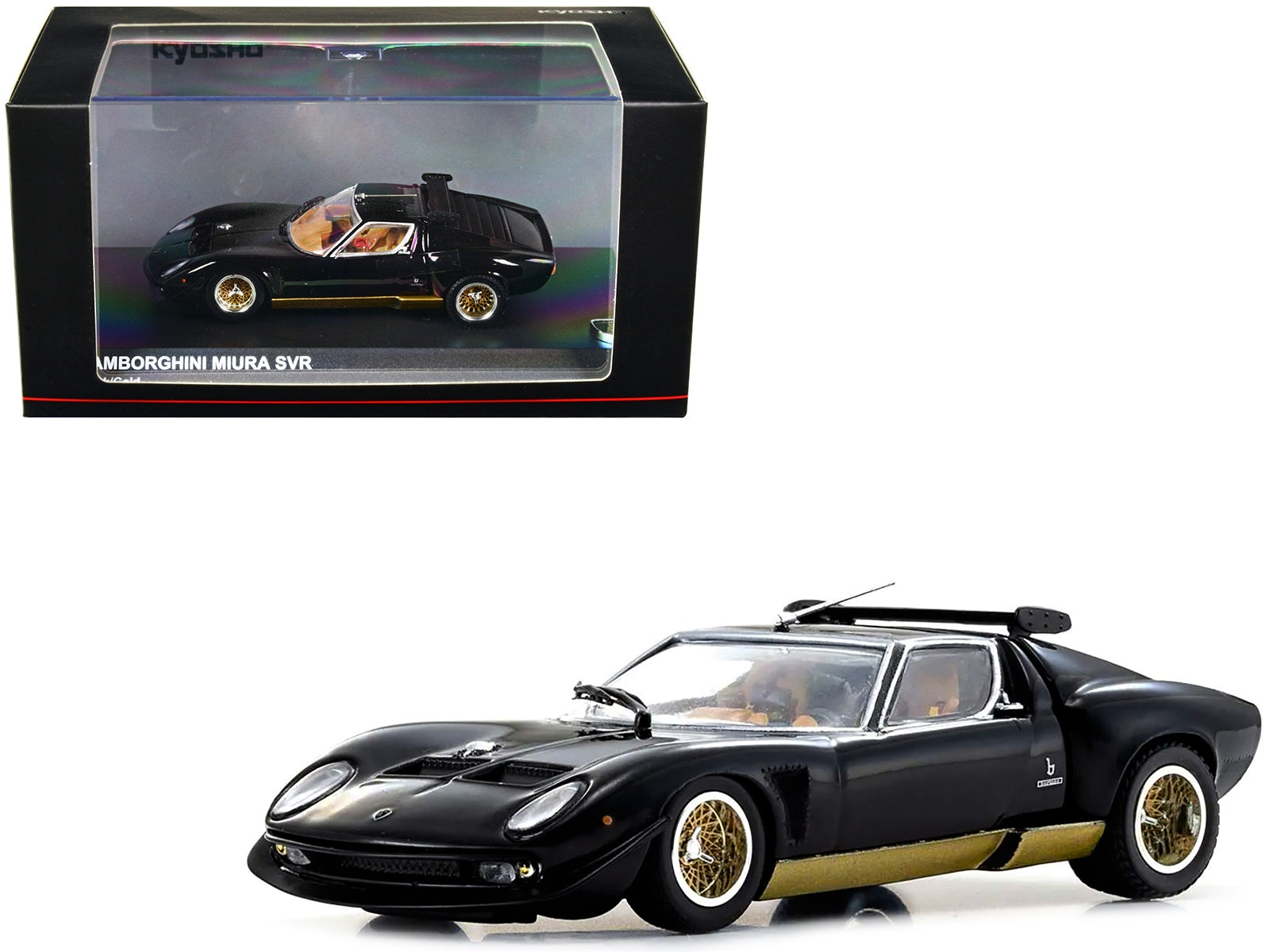 Lamborghini Miura SVR Black with Gold Accents and Wheels 1/43 Diecast Model Car by Kyosho - Minihomy