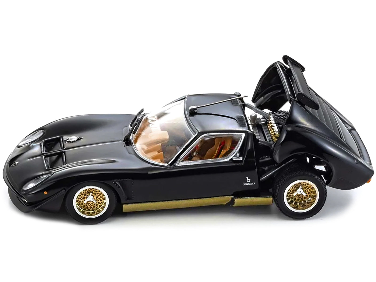 Lamborghini Miura SVR Black with Gold Accents and Wheels 1/43 Diecast Model Car by Kyosho - Minihomy