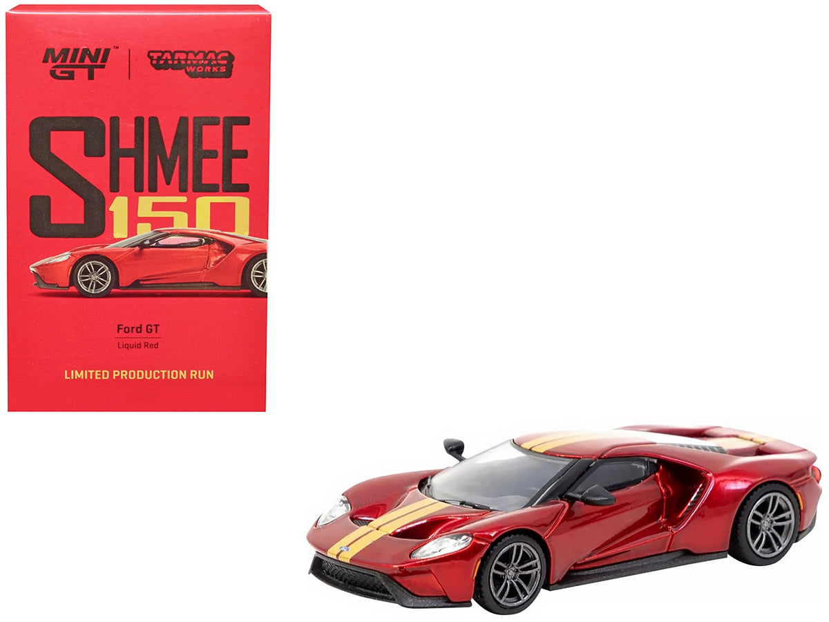 True Scale Miniatures & Tarmac Works 1/64 Diecast: Ford GT Liquid Red Metallic with Gold Stripes - Shmee150 Collection Collaboration Model