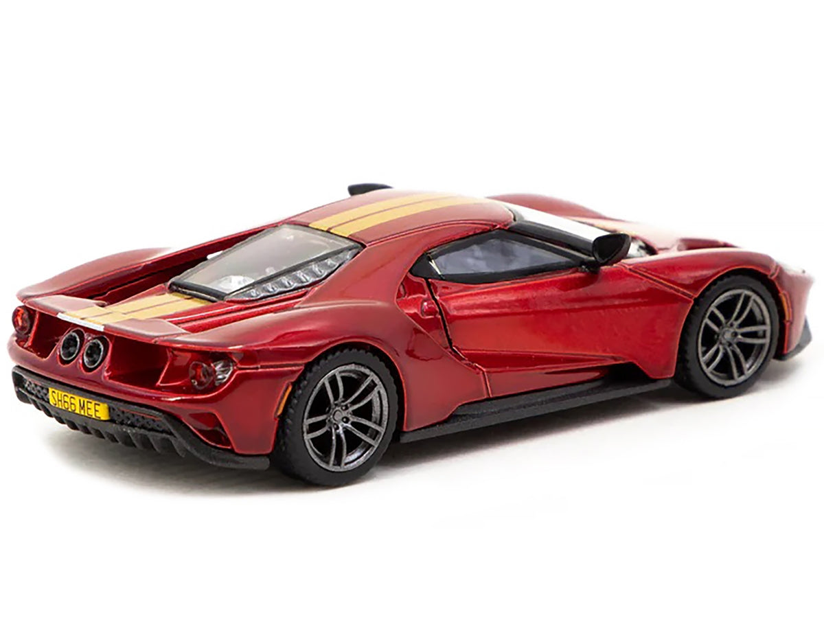 True Scale Miniatures & Tarmac Works 1/64 Diecast: Ford GT Liquid Red Metallic with Gold Stripes - Shmee150 Collection Collaboration Model