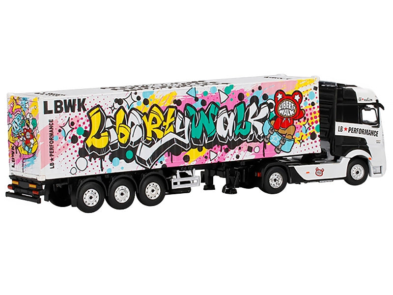 Mercedes Benz Actros with 40' Container "LBWK Kuma Graffiti" White with Graphics 1/64 Diecast Model by True Scale Miniatures - Minihomy