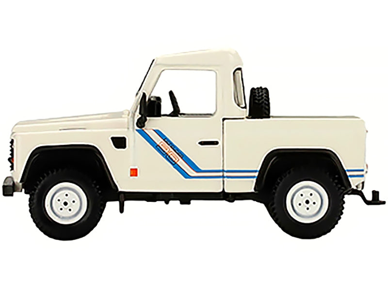 Land Rover Defender 90 Pickup Truck White with Blue Stripes Limited Edition to 3000 pieces Worldwide 1/64 Diecast Model Car by True Scale Miniatures - Minihomy