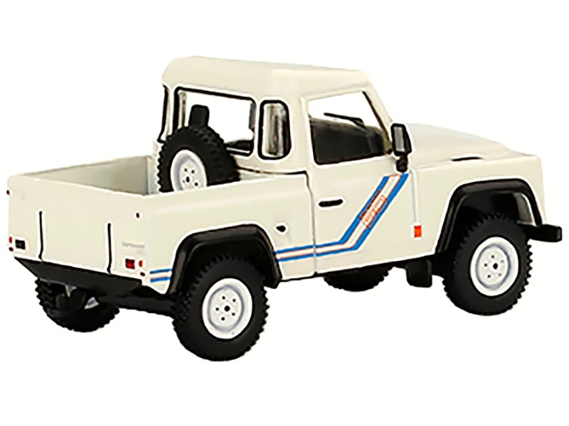 Land Rover Defender 90 Pickup Truck White with Blue Stripes Limited Edition to 3000 pieces Worldwide 1/64 Diecast Model Car by True Scale Miniatures - Minihomy