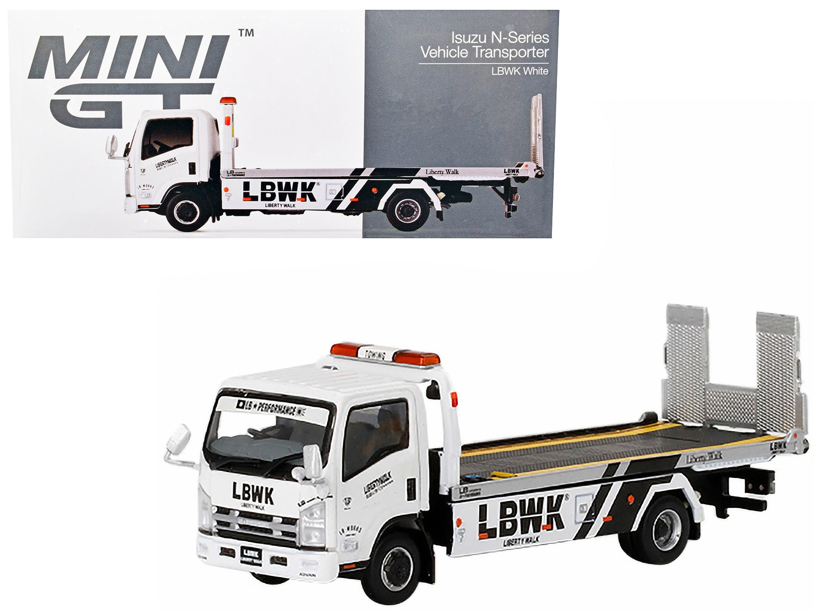 Isuzu N-Series Vehicle Flatbed Transporter RHD (Right Hand Drive) LBWK White LBWK Black 1/64 Diecast Model by True Scale Miniatures - Minihomy