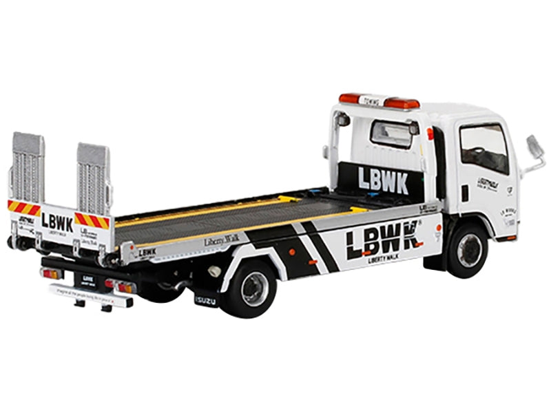 Isuzu N-Series Vehicle Flatbed Transporter RHD (Right Hand Drive) LBWK White LBWK Black 1/64 Diecast Model by True Scale Miniatures - Minihomy