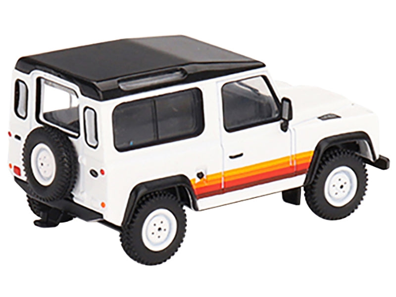 Land Rover Defender 90 Wagon White with Black Top and Stripes Limited Edition to 1800 pieces Worldwide 1/64 Diecast Model Car by True Scale Miniatures - Minihomy