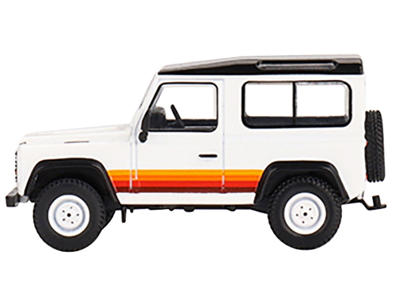 Land Rover Defender 90 Wagon White with Black Top and Stripes Limited Edition to 1800 pieces Worldwide 1/64 Diecast Model Car by True Scale Miniatures - Minihomy