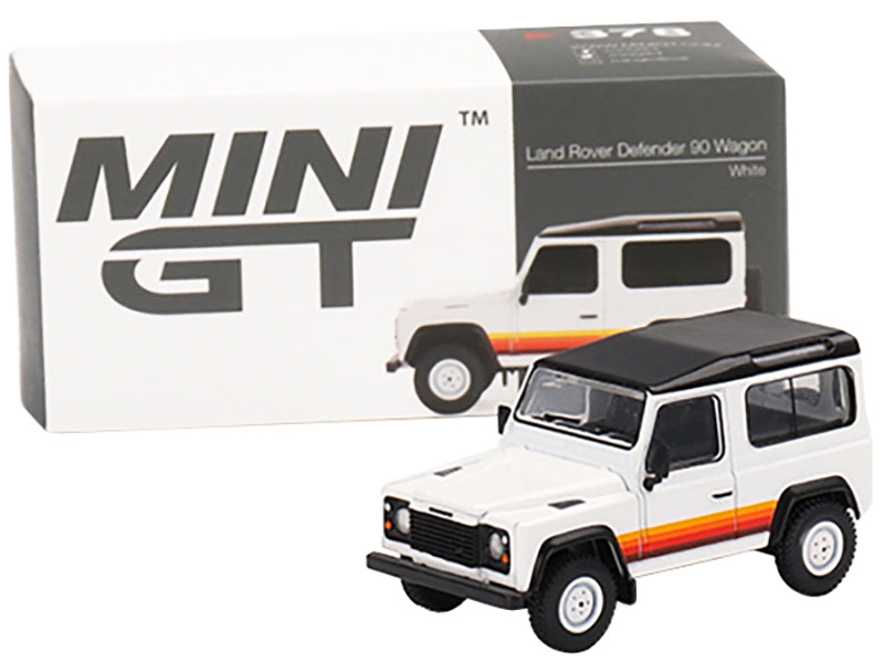 Land Rover Defender 90 Wagon White with Black Top and Stripes Limited Edition to 1800 pieces Worldwide 1/64 Diecast Model Car by True Scale Miniatures - Minihomy