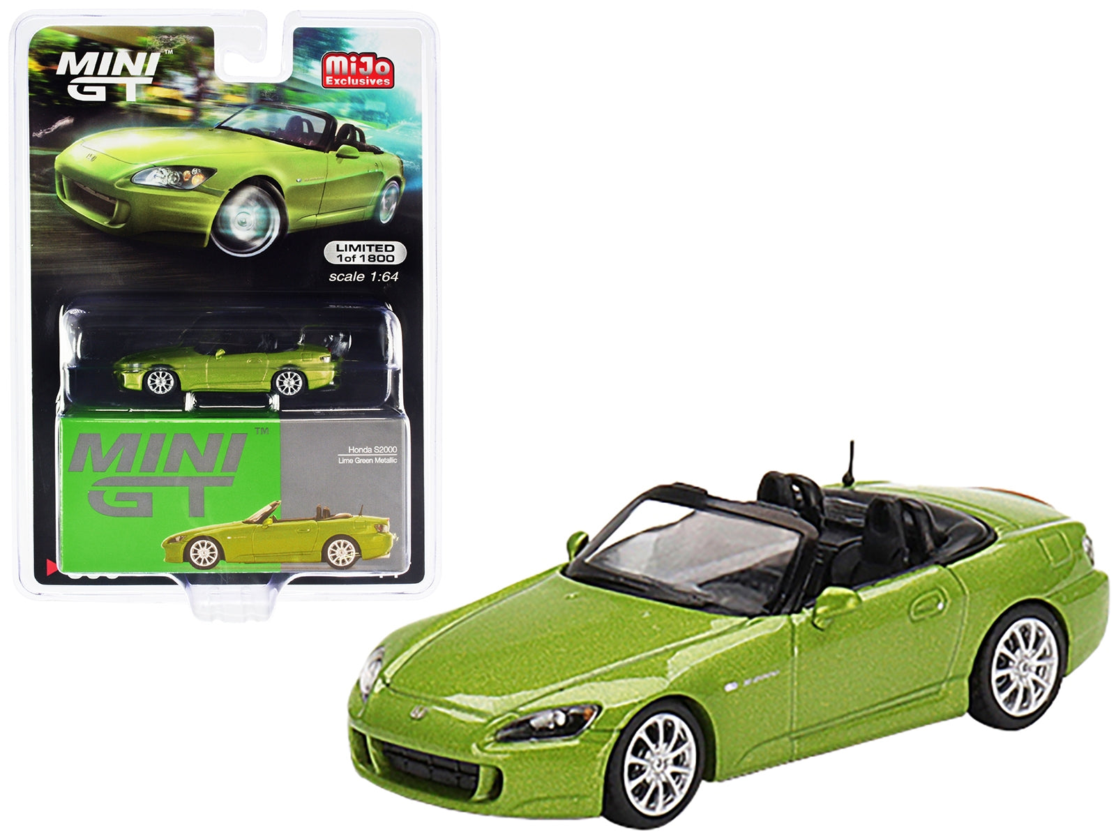 Honda S2000 (AP2) Convertible Lime Green Metallic Limited Edition to 1800 pieces Worldwide 1/64 Diecast Model Car by True Scale Miniatures - Minihomy