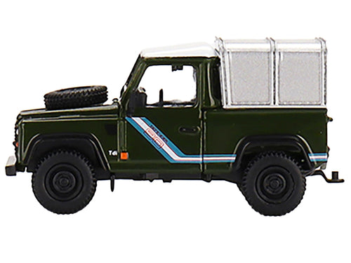 Land Rover Defender 90 Pickup Truck Bronze Green with White Top and Silver Camper Shell Limited Edition
