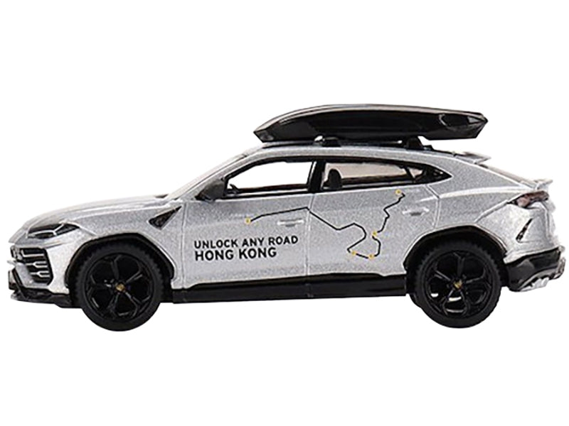 Lamborghini Urus with Roof Box "Unlock Any Road Hong Kong" Silver Metallic Limited Edition 1/64 Diecast Model Car by True Scale Miniatures - Minihomy