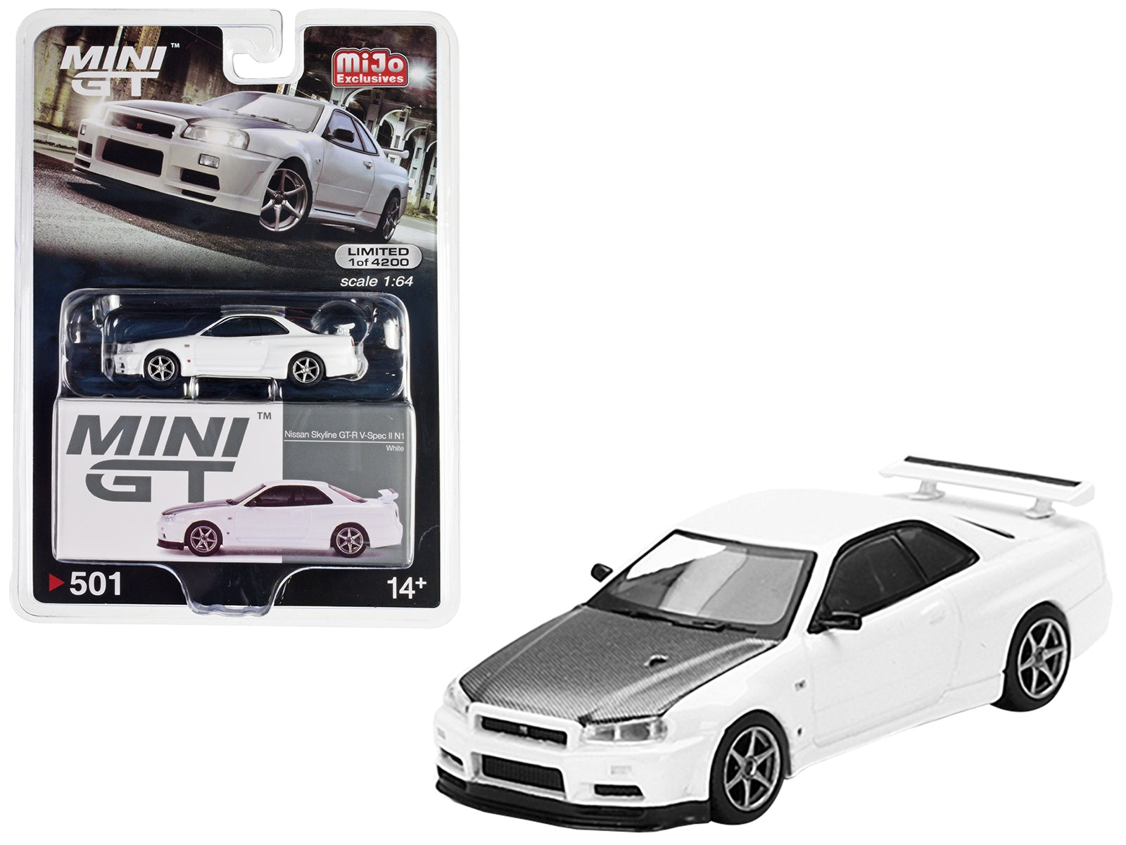 Nissan Skyline GT-R (R34) V-Spec II N1 RHD (Right Hand Drive) White with Carbon Hood - Minihomy