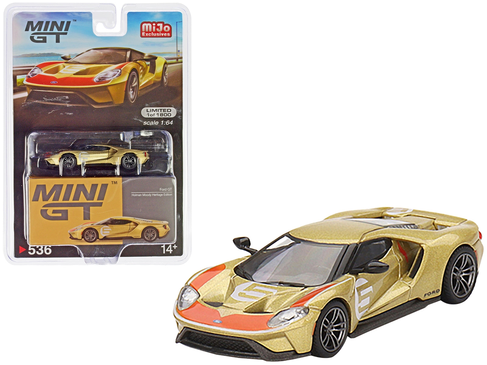 Ford GT #5 "Holman Moody Heritage Edition" Gold Metallic with Red Accents - Minihomy