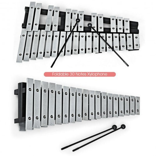 Foldable Aluminum Glockenspiel Xylophone 30 Note with Bag - Color: Black