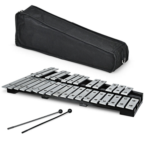 Foldable Aluminum Glockenspiel Xylophone 30 Note with Bag - Color: Black