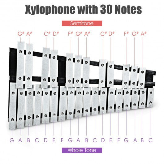 27 Note Glockenspiel Xylophone with 2 Rubber Mallets - Minihomy