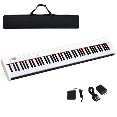 88-Key Portable Full-Size Semi-weighted Digital Piano Keyboard-White - Color: White