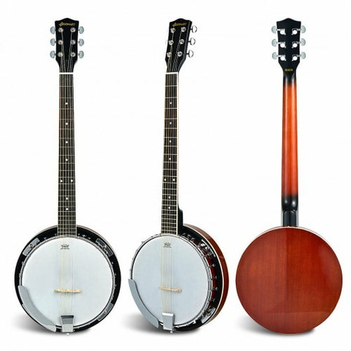 39 Inch Sonart Full Size 6 string 24 Bracket Professional Banjo Instrument with Open Back - Color: Black
