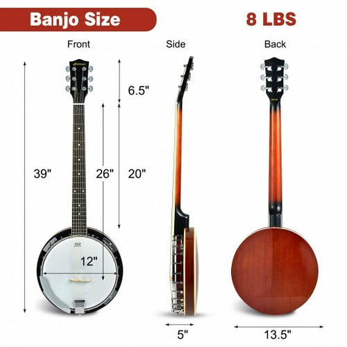 39 Inch Sonart Full Size 6 string 24 Bracket Professional Banjo Instrument with Open Back