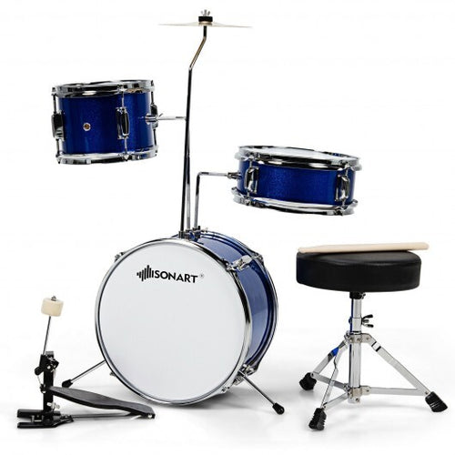 5 Pieces Junior Drum Set with 5 Drums-Blue - Color: Blue