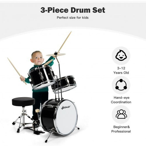 5 Pieces Junior Drum Set with 5 Drums-Black - Color: Black