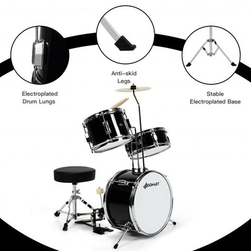 5 Pieces Junior Drum Set with 5 Drums-Black - Color: Black
