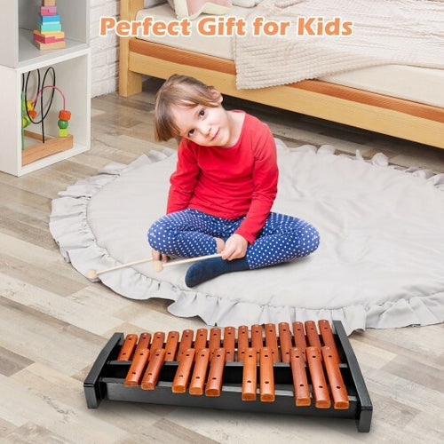 25 Notes Xylophone Wooden Percussion Educational Instrument with 2 Mallets - Color: Black