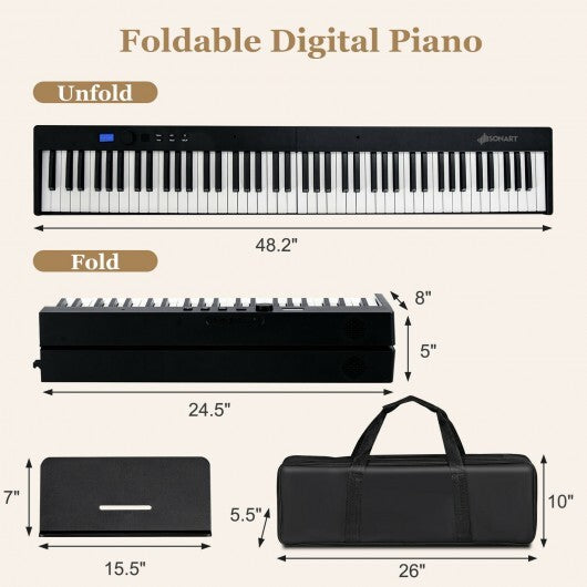 88-Key Foldable Digital Piano with MIDI and Wireless BT-Black - Color: Black - Minihomy