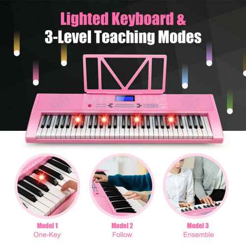 61-Key Electric Piano Keyboard for Beginner-Pink