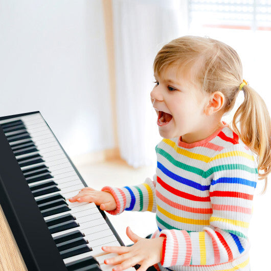 61-Key Folding Piano Keyboard with Full Size Keys and Music Stand-Black - Color: Black - Minihomy