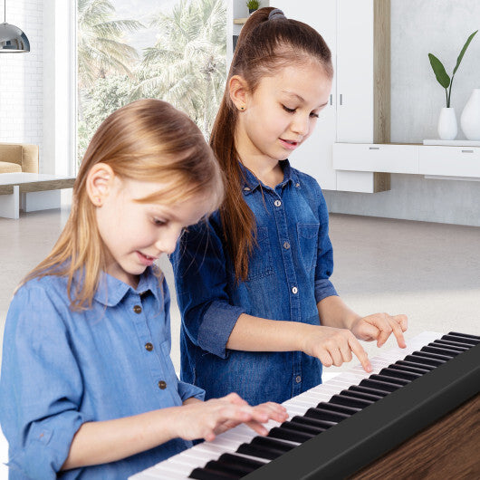 61-Key Folding Piano Keyboard with Full Size Keys and Music Stand-Black - Minihomy