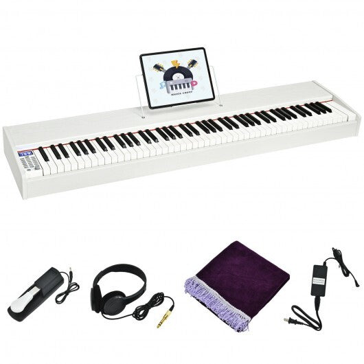 88-Key Full Size Digital Piano Weighted Keyboard with Sustain Pedal-White - Color: White - Minihomy