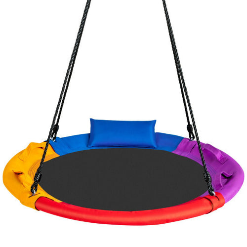 40 inch Saucer Tree Outdoor Round Platform Swing with Pillow and Handle-Multicolor - Color: Multicolor