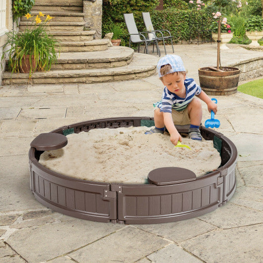 Sandbox with Built-in Corner Seat and Cover-Brown - Color: Brown