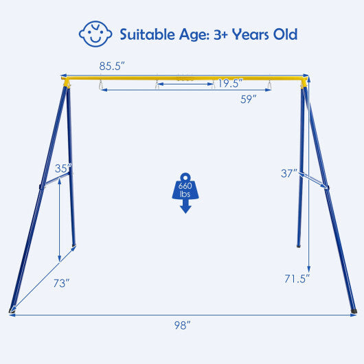 660 LBS Extra-Large A-Shaped Swing Stand with Anti-Slip Footpads (Without Seat)-Yellow - Color: Yellow - Minihomy