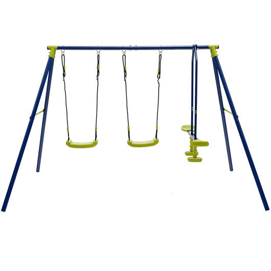 440 Pounds Kids Swing Set with Two Swings and One Glider - Color: Blue