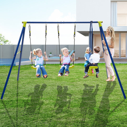 440 Pounds Kids Swing Set with Two Swings and One Glider - Color: Blue