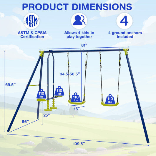 440 Pounds Kids Swing Set with Two Swings and One Glider - Minihomy