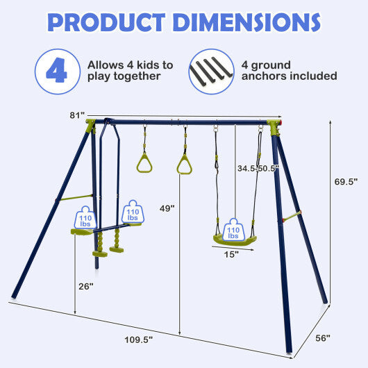 3-in-1 Outdoor Swing Set for Kids Aged 3 to 10 - Minihomy