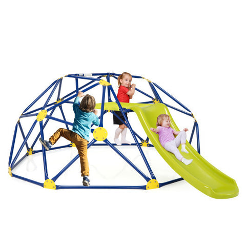 Kids Climbing Dome with Slide and Fabric Cushion for Garden Yard-Green - Color: Green