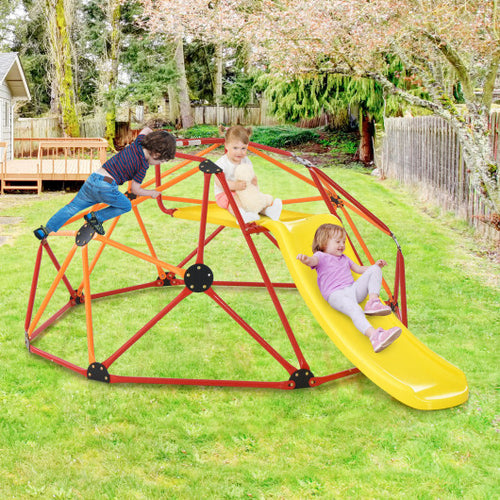 Kids Climbing Dome with Slide and Fabric Cushion for Garden Yard-Orange - Color: Orange
