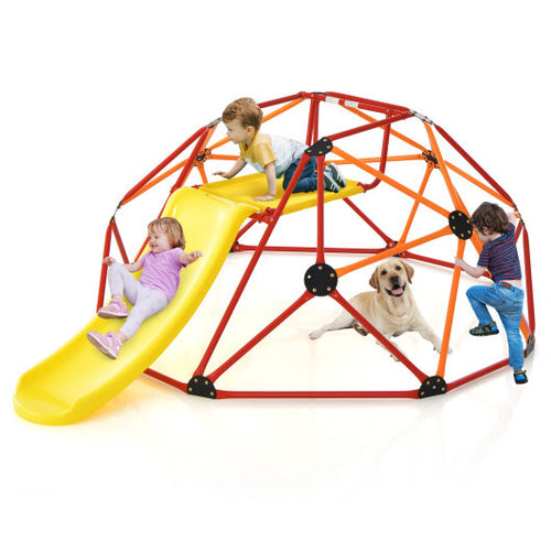Kids Climbing Dome with Slide and Fabric Cushion for Garden Yard-Orange - Color: Orange