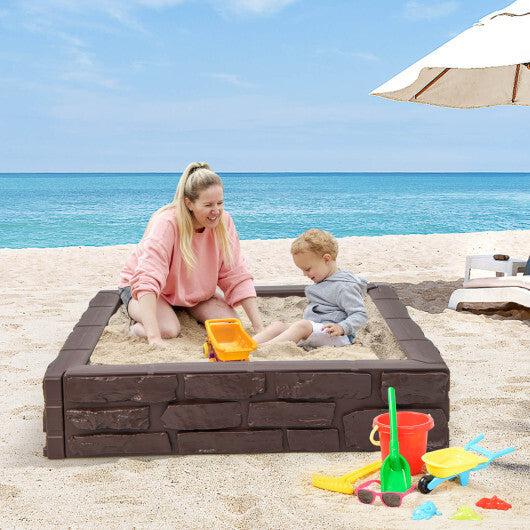 2-In-1 HDPE Kids Sandbox with Cover and Bottom Liner-Brown - Color: Brown - Minihomy