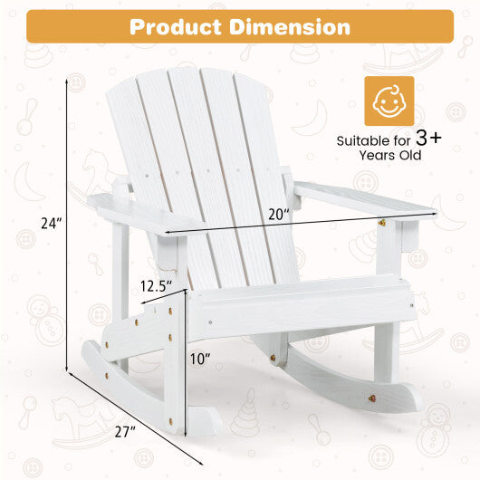 Outdoor Wooden Kid Adirondack Rocking Chair with Slatted Seat-White - Minihomy