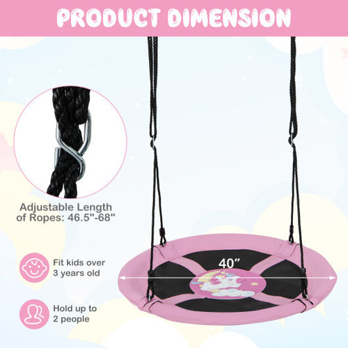 40 Inches Saucer Tree Swing Round with Adjustable Ropes and Carabiners-Pink - Color: Pink