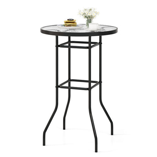 38 Inch Patio Bar Table with Tempered Glass Tabletop