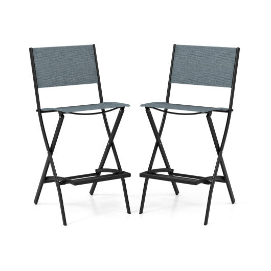 Folding Bar Stools Set of 2 Backrest Humanized Footrest-Blue - Minihomy