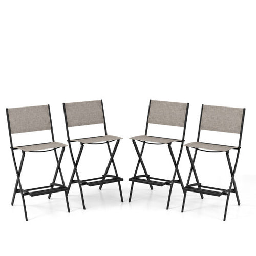 Outdoor Folding Bar Height Stool Set of 4 with Metal Frame and Footrest-Blue