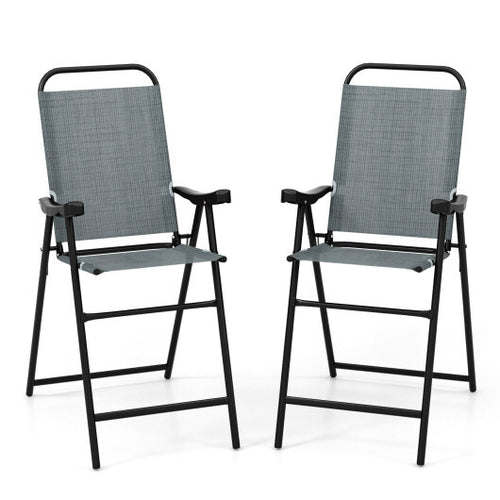 Patio Folding Bar Stool Set of 2 with Metal Frame and Footrest-Blue